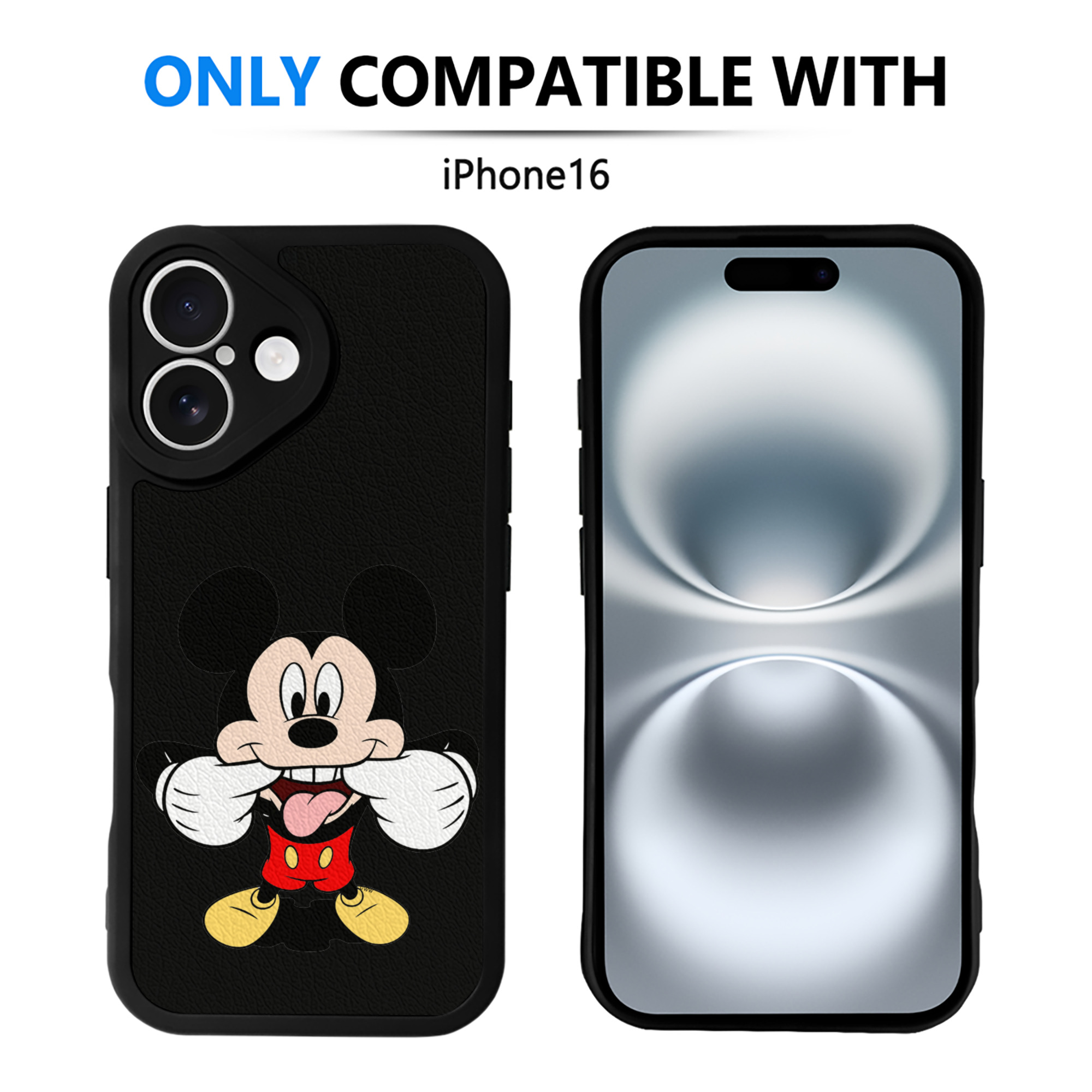 （画像用） ミッキーマウス Mickey Mouse 【iPhone 16シリーズ対応】シリコンスマホケース（レザー調） 材質：シリコン